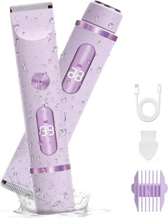 Електричний триммер для жінок, тіло та бікіні, водонепроникний, IPX7, швидке видалення волосся (фіолетовий)