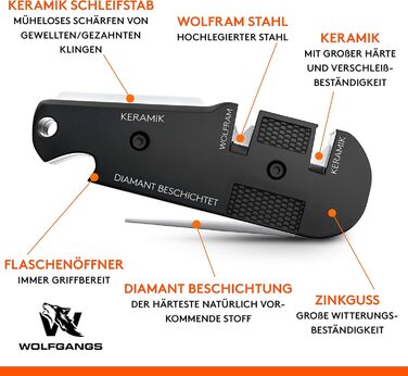 Точилка для ножів Wolfgang KlingenDoktor 5-в-1 - Преміум, для ножів з хвилястим лезом, туристична