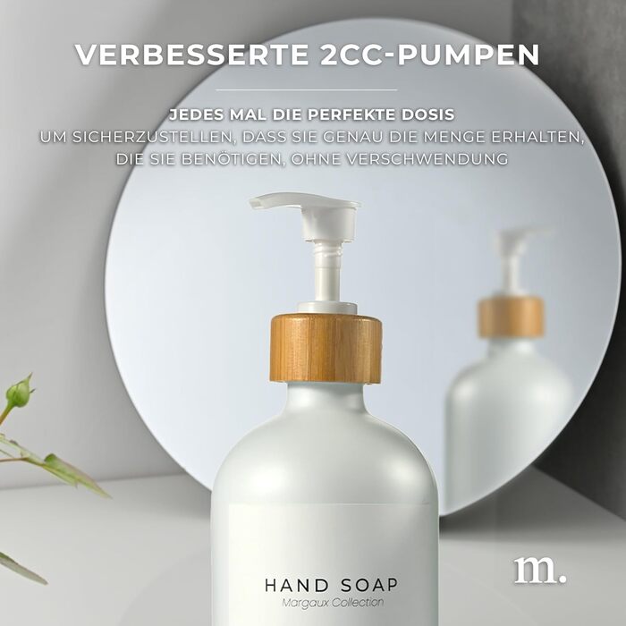 Набір дозаторів для мила та рідкого миючого засобу MaisoNovo | Скляні дозатори для ванної кімнати | 500 мл, білий колір, бамбукова помпа, 2 шт.