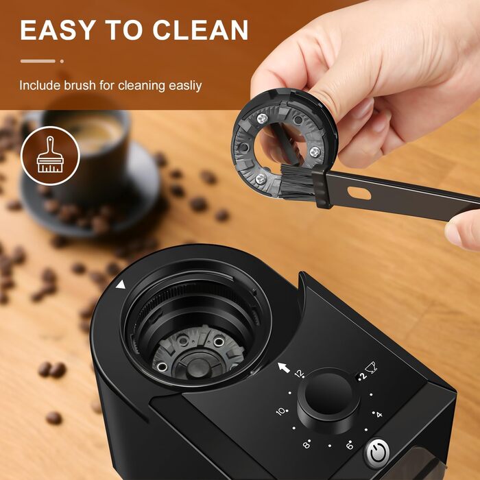KIRAINAFLY Electric Coffee Grinder, adjustable coffee grinder with 28 precise grind settings for French Press, drip coffee, and espresso, 12 cups (Black)