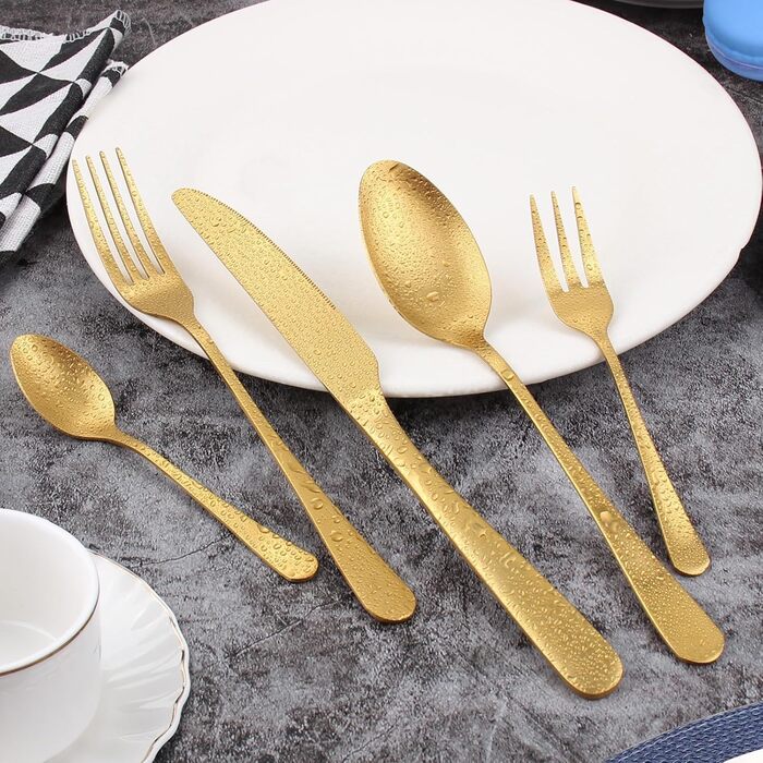 Cutlery Set for 6 People, 30-Piece Golden Titanium Gold Cutlery Set including Knife, Fork, Spoon, Stainless Steel Golden Cutlery Set, Dishwasher Safe (Matte Gold)