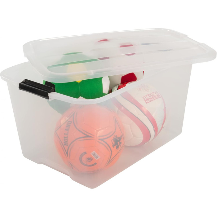 Iris Ohyama Storage Box with Lid, 45L, Set of 6, Transparent, Snap-Lock Closures with Handles, Stackable, Strong & Durable, For Clothing, Garage, Home, Office, Plastic Box, Storage TB-45