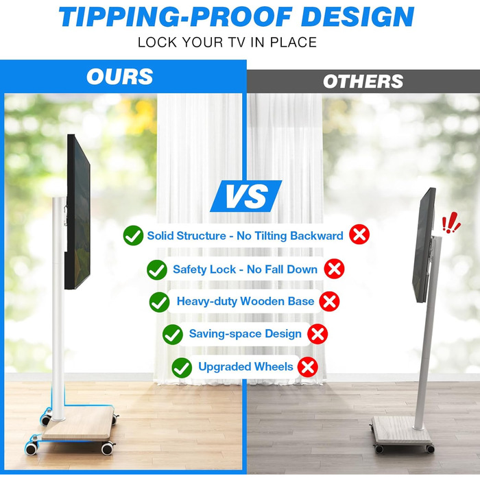 Підставка для телевізора мобільна на коліщатках з поличкою, 27-60 дюймів, до 40 кг, VESA 400x400, бежевий