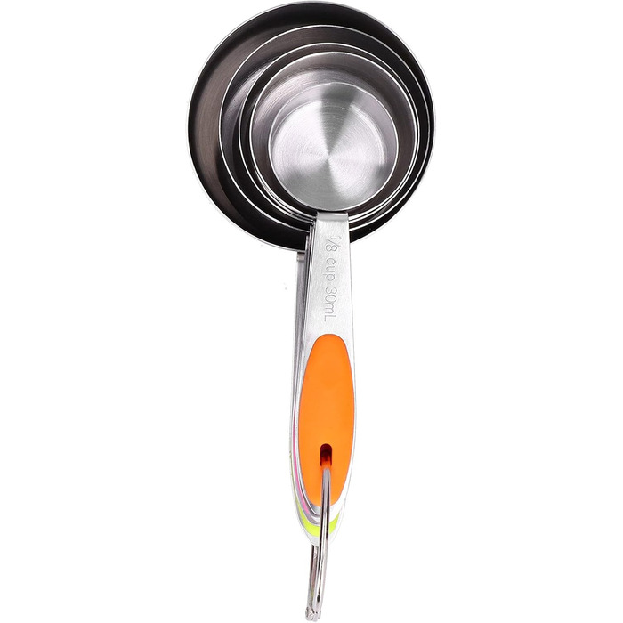 10-Piece Measuring Cup and Spoon Set, Stainless Steel Measuring Spoon Set with Silicone Handle and Scale, Measuring Cup Spoon Set in Various Sizes, for Home (16.5oz-Color)