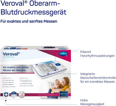 Тонометр Veroval на плече, м'яке вимірювання, клінічно перевірений, контроль положення манжети, виявляє порушення серцевого ритму, з програмним забезпеченням