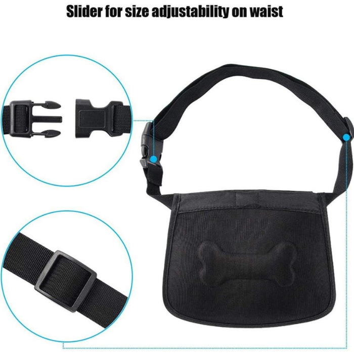 Сумка для корму для собак, сумка для тренувань, кишенька для ласощів з дозатором відходів, магнітна застібка, регульований плечовий ремінь, ідеально підходить для дресирування собак та коней, чорного кольору