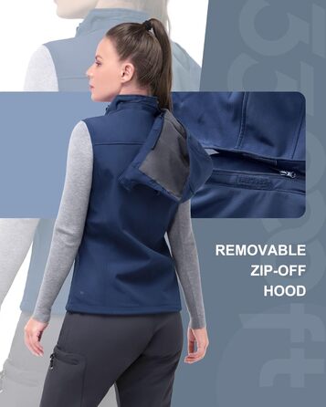 Жіночий софтшеллова жилетка 33000ft з капюшоном та флісовою підкладкою, водонепроникна та вітрозахисна, з 5 кишенями для їзди на конях, бігу та походів (4XL, Синій)