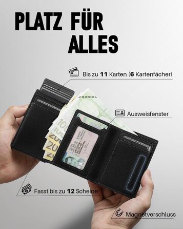 Чоловічий гаманець з RFID-захистом та відділенням для монет Smart Wallet (чорний, візерунок хрест). Гаманець для чоловіків з 6 картками та вікном для документів