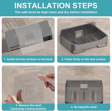 Тримач для мила Dulynva (2 шт.) без свердління, сірий. Мильниця для душу, мильниця з піддоном, мильниця для ванної кімнати, кухні, мийки. Пластиковий тримач для мила, настінний, самоклеючий.