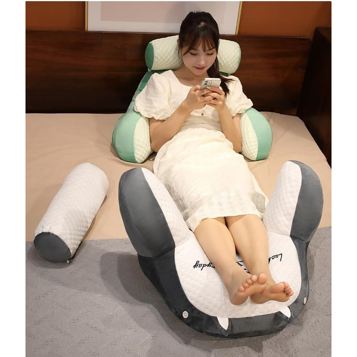 Підголовник для ліжка та дивана LANPEW з підлокітниками. Ергономічне крісло для читання для дорослих. Дихаюче крісло для читання з знімним чохлом. Для читання, роботи. (Наповнювач з бобів, сірий, 80 * 60 см)