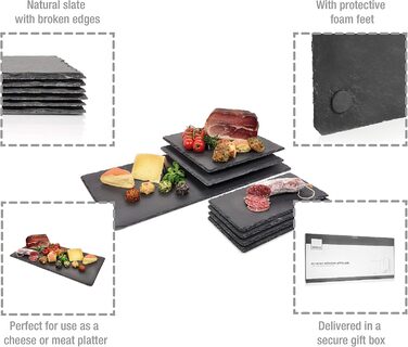 Singer | Slate Serving Tray, 7-Piece Set, Cheese and Snack Serving Tray, Slate Serving Tray, Chalkboard Slate, Decorative Tray, Slate Board in Multiple Sizes, Tray | Anthracite