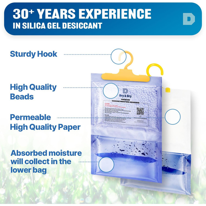 Dry & Dry 15 Packs [Net 400 g/Pack] Moisture Absorbers for Home, Cellar & Bedroom – Small Air Dehumidifiers