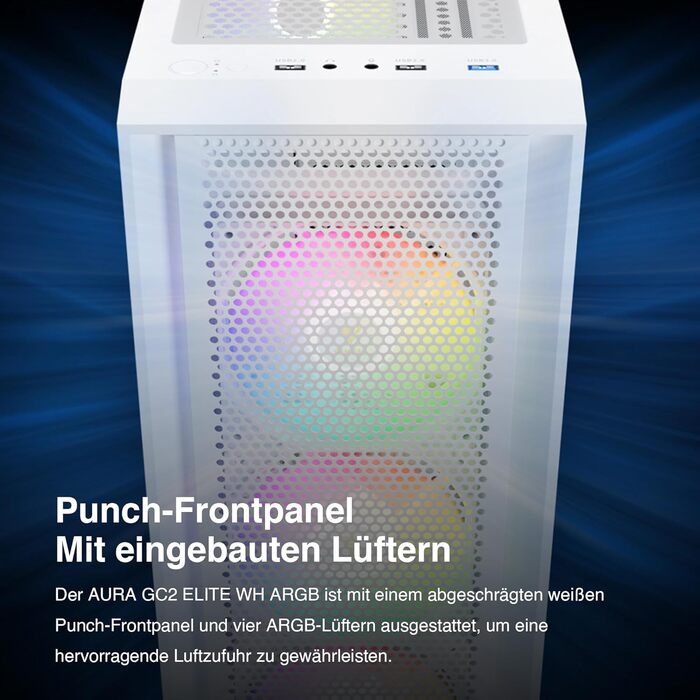 Корпус для ПК GAMDIAS AURA GC2 ELITE WH ARGB: Midi-Tower з 4 RGB-вентиляторами, сітчаста передня панель, скло, підтримка синхронізації материнської плати, чорний