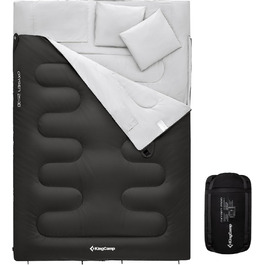 KingCamp Double Sleeping Bag - Winter Adult Sleeping Bag for 2 People with Carry Bag - Black