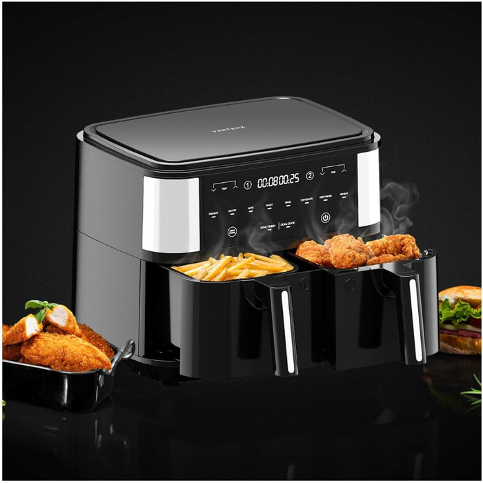 Фритюрниця VERTENZ Taste 90 9л з подвійною камерою, аерофритюрниця без олії, 8 програм, 2600 Вт, антипригарне покриття, чорна