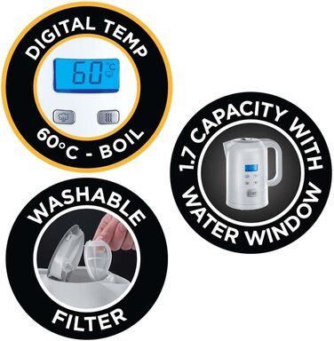 Russell Hobbs Kettle with Temperature Setting Digital [25°-100°C, e.g. for baby food, target & actual temperature LCD display] Precision Control (1.7l, 2200W, keep-warm function, baby milk) 21150-70