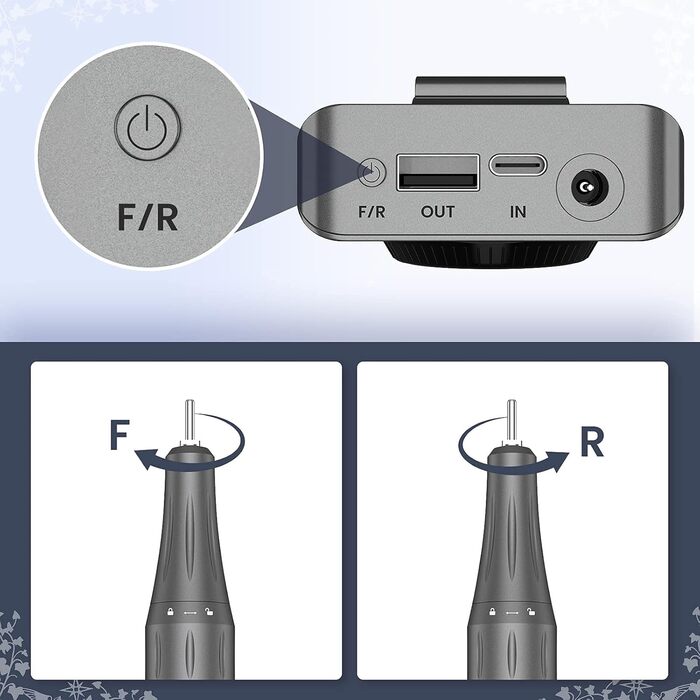 Електричний фрезер для манікюру та педикюру Delanie з акумулятором, 35000 об/хв, для гелю, акрилу та видалення кутикули, з LED-дисплеєм, USB-зарядка (сірий)