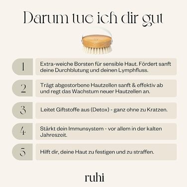 RUHI Body Brush/Dry Brush SOFT 100% Natural Bristles/Made in Germany, regional beechwood & plastic-free for dry brushing massage (dry brush), lymphatic drainage against cellulite