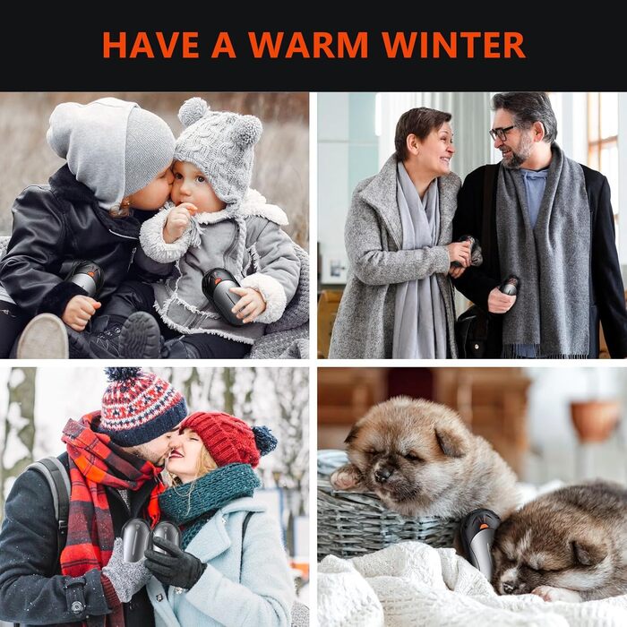 Електричні грілки для рук OUTJUT, 6000mAh, 3 режими нагріву, USB, 2 шт. (чорний та сірий)