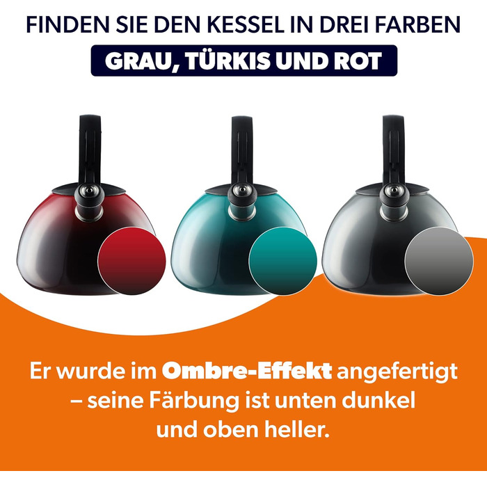 Чайник KADAX з нержавіючої сталі, 3л, з свистком, ретро-дизайн, блакитний