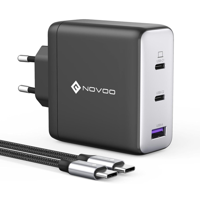 Зарядний пристрій USB-C 120W NOVOO GaN III 3 порти, кабель USB-C PD 100W, для MacBook Pro 14