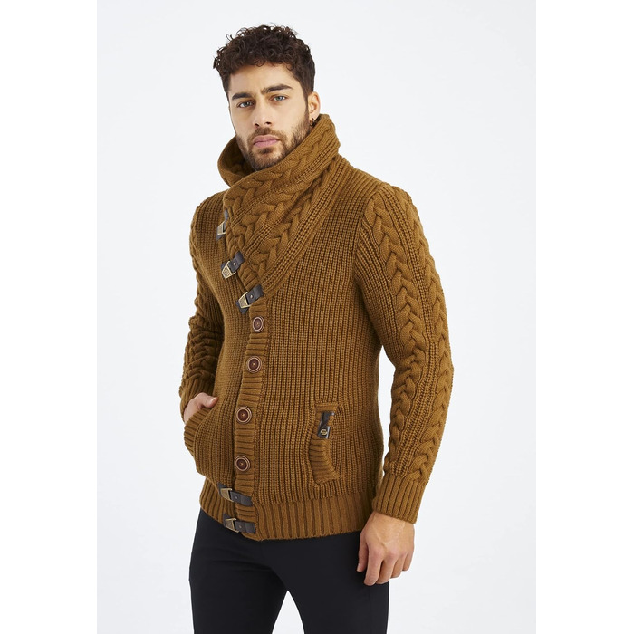 Чоловічий светр Leif Nelson з коміром-шарфом, Slim Fit, зимовий/літо, модель LN7080, колір Camel,Розмір: M