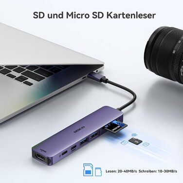 MOKiN USB-C хаб 6-в-1 з HDMI 4K, 2xUSB 3.0, USB 2.0, SD/MicroSD, для MacBook, XPS та інших пристроїв (фіолетовий)