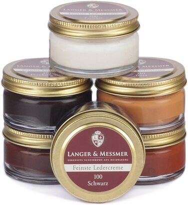 Langer & Messmer Shoe Care Set including high-quality leather care creams and horsehair brushes for effective care of your smooth leather shoes - The shoe care set for professional shoe care.