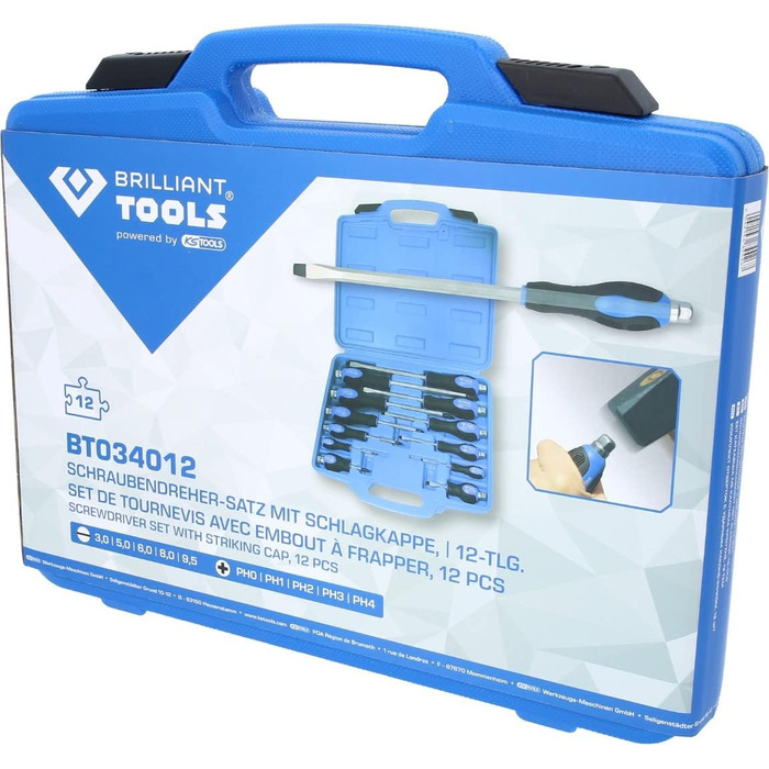 Набір ударних викруток BRILLIANT TOOLS BT034012, 12 шт, з ковпачком для ударів [KS TOOLS]