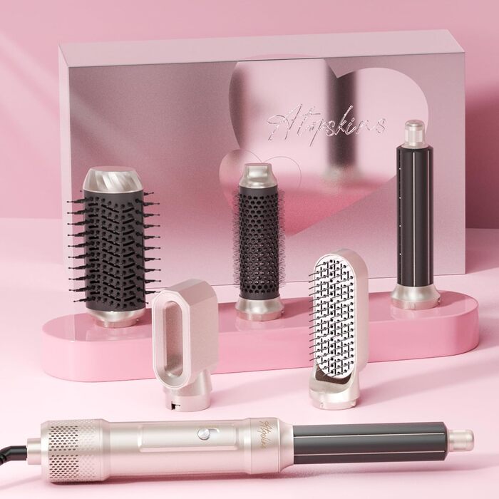 Набір для укладки волосся Atopskins 6 в 1: фен, плойка, щітка | 1000W, золотий