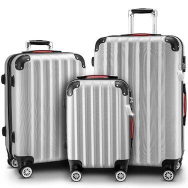 Набір валіз Monzana® 3шт (зелений) M-L-XL з замком, органайзером та вагами - зручні ручки, подвійні колеса, підставка, тріліон, дорожній валіз, валіза з жорстким корпусом, набір валіз, тріліонний набір (срібло)