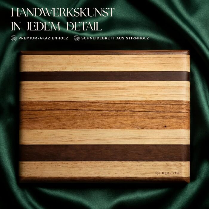 Bamboo Cutting Board Deer & Oak 60x40x3.2 cm, Double-Sided with Juice Grooves and Side Handles, Pre-oiled Serving and Carving Board (Striped Board)