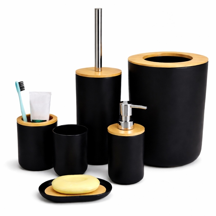 Набір аксесуарів для ванної кімнати (6 предметів): кошик, йоржик для туалету, підставка для зубних щіток та стакан