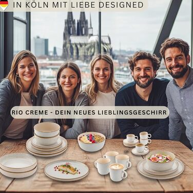 Набір посуду SÄNGER Rio Creme 24 частини: 6 тарілок, 6 тарілок для сніданку, 6 глибоких тарілок, 6 салатників, керамічний посуд для 6 осіб