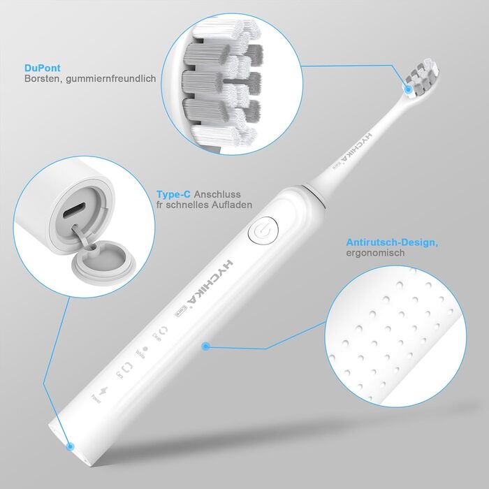 Електрична зубна щітка для дорослих з акумулятором 240 днів, 8 насадок, 3 режими, таймер 2 хв, IPX7 водонепроникна, біла