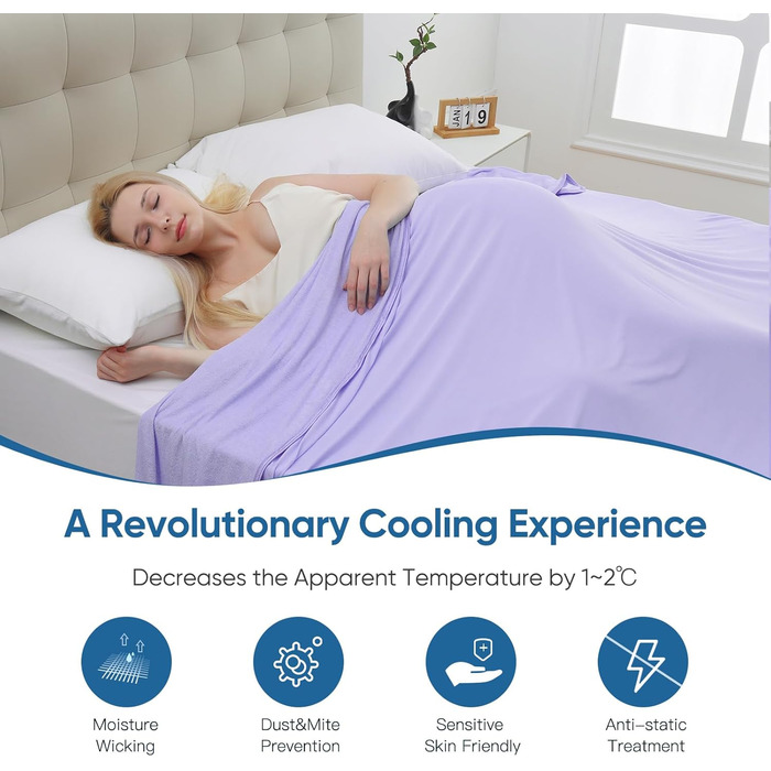 Охолоджуюча ковдра Marchpower Arc-Chill 3.0 з бамбукового волокна 150x200 см, літня двостороння ковдра для дому, дітей та подорожей, фіолетова