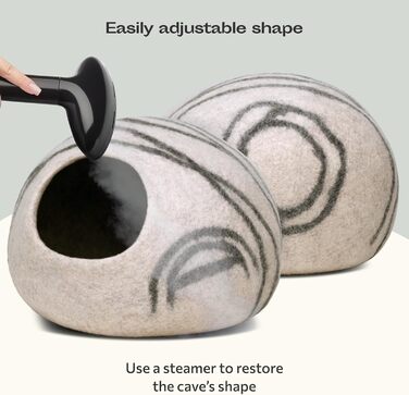 Ліжко для котів Meowfia з мериносової вовни - ручне філцування, екологічне, м'яке, тепле взимку та прохолодне влітку, стильний дизайн, сірий світлий колір, розмір M