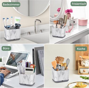 Тримач для зубних щіток електричної, з дренажними отворами, з імітацією текстури дерева, органайзер для зубних щіток на 4 щітки, легкий у чищенні, для ванної кімнати (сірий мармур, середній)