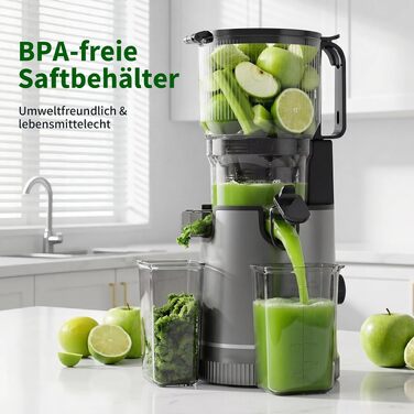 Шнекова соковижималка Entsafter Slow Juicer SJ-065, 400 Вт, XL-завантажувач 152 мм, Titanium Gray
