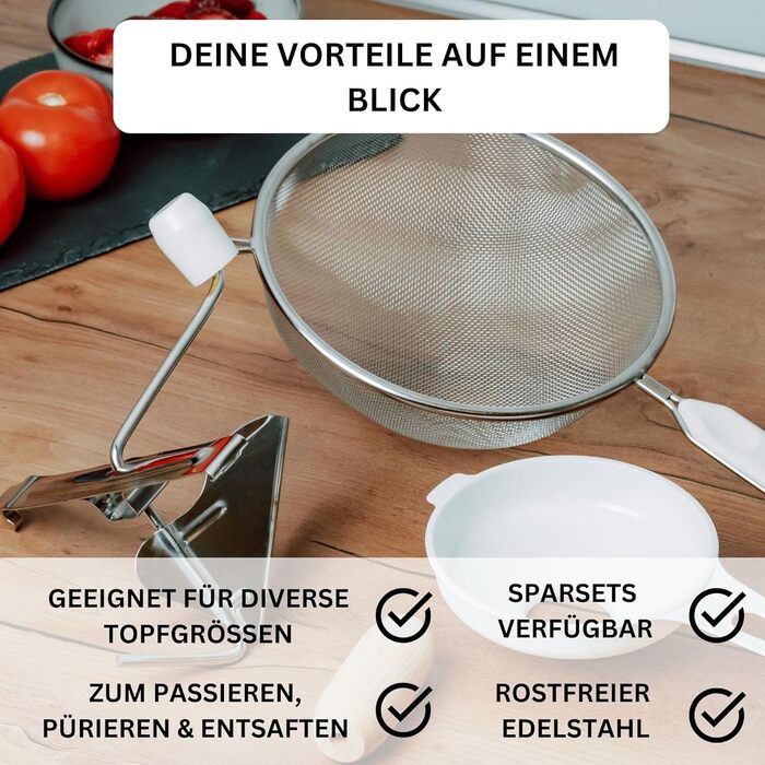 Westmark Canning Set S - Kitchen Strainer & Canning Funnel for Jam, Puree or Mash - 20cm Diameter - Particularly Easy to Clean (2-piece Set) 2-piece Set
