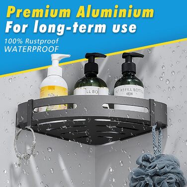 GERUIKE Shower Shelf Shower Basket Bathroom Shelf Shower Shelf Corner Black No Drilling Wall Mount Adhesive Aluminum Matte 2 Piece Shower Gel Shampoo Holder Corner Shelf Corner Shelf for Shower Bathroom Kitchen