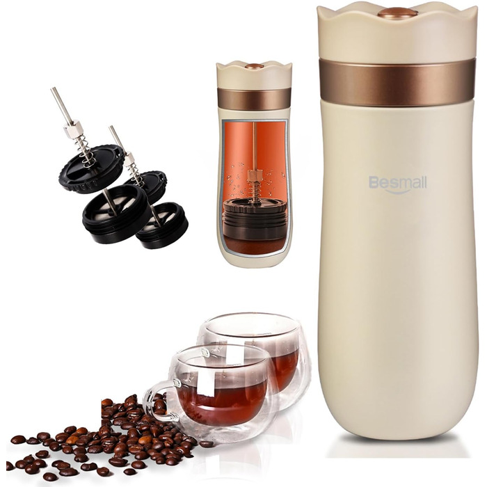 Френч-прес для кави: портативна кавоварка з тришаровим фільтром, чашка-термос з нержавіючої сталі, для приготування кави, чаю та води