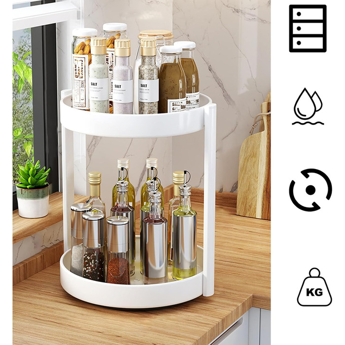 Організатор для спецій Drehteller, поворотна полиця 2 яруси, метал. Підходить для кухні, косметики, ванної кімнати