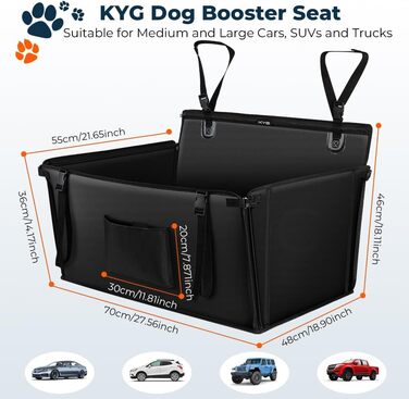 KYG Dog Car Seat - Extra Stable, Waterproof, Non-Slip - Reinforced Dog Seat for Medium & Large Dogs - L: 70x55x36cm