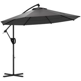 Розтяжний парасоль від Outsunny Ø293 x 260Hcm з ручним механізмом та хрестоподійною основою, вентильоване полотно, регульований нахил, 8 ребер, поліестер сірого кольору