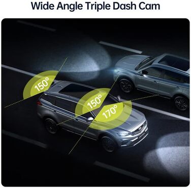 Відеореєстратор Volam 3-камерний з записом спереду, ззаду та в салоні. IR нічне бачення, WDR, G-сенсор, SD-карта 64GB, USB-C