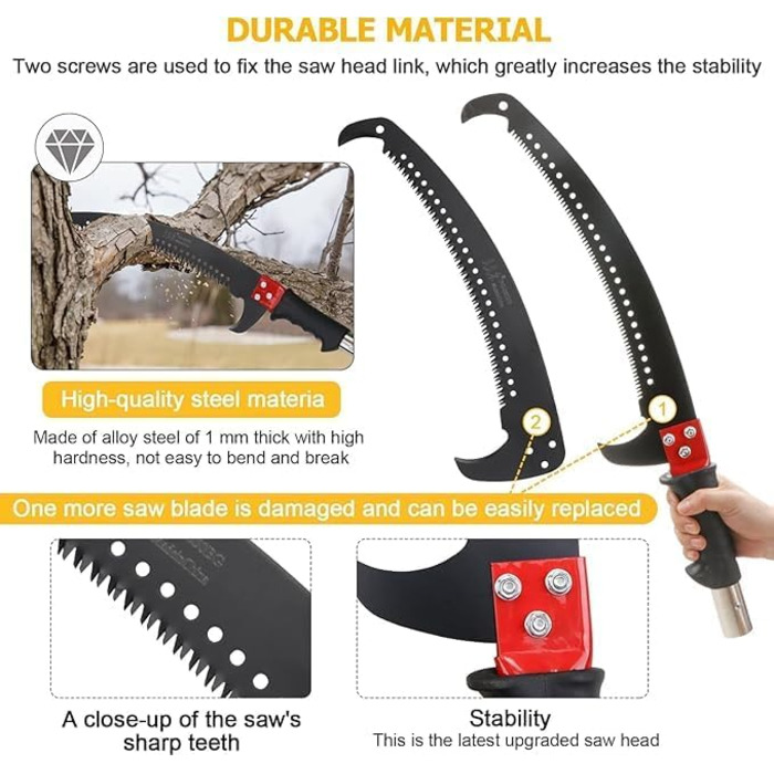 Telescopic pole pruner 8m handsaw, adjustable length, palm high-reach pole with carrying bag, garden tool for cutting palms and shrubs.