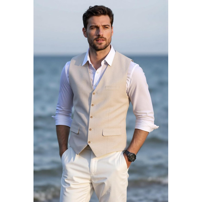 Елегантна жилетка для чоловіків Solovedress: літня жилетка з льону для весілля та свят, XXL, темно-синій