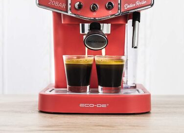ECODE® Espresso Machine Delice Black, 20 Bar Pressure, Swivel Vaporizer - Machine with 1.5 L Tank, Milk Frother, Single/Double Dosing, Manometer with Temperature - Coffee Machine (Rosso)