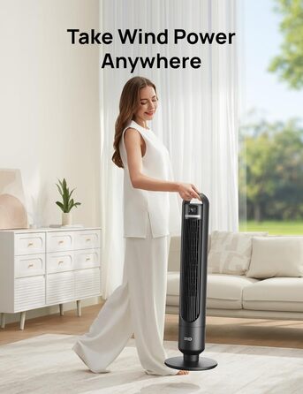 Вентилятор Dreo 91 см, чорний: тихий, з пультом, 4 швидкості, 3 режими, 9.8 м, таймер 8 год, осциляція 90°